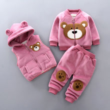 Load image into Gallery viewer, Girls Cartoon Bear Clothing Suits Baby Plus Velvet Jacket+Vest+ Pants 3Pcs Sets Kids Toddler Winter Sports Clothes 1-4Yrs