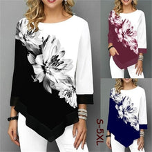 Load image into Gallery viewer, T Shirt Women Plus Size Three Quarter Ladies Tee Shirts Floral Print Loose Casual Tops Female Irregular Autumn Clothes