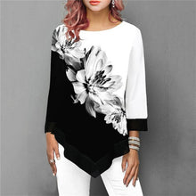 Load image into Gallery viewer, T Shirt Women Plus Size Three Quarter Ladies Tee Shirts Floral Print Loose Casual Tops Female Irregular Autumn Clothes