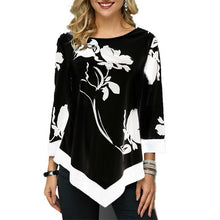 Load image into Gallery viewer, T Shirt Women Plus Size Three Quarter Ladies Tee Shirts Floral Print Loose Casual Tops Female Irregular Autumn Clothes