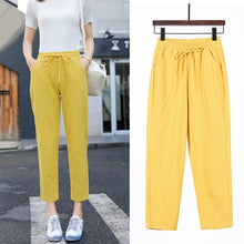 Load image into Gallery viewer, Spring Summer Pants Cotton Linen Solid Elastic waist Candy Colors Harem Trousers Soft high quality for Female ladys S-XXL