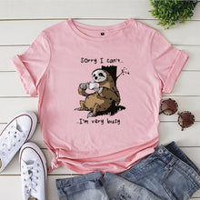 Load image into Gallery viewer, Women T-shirt Summer Short Sleeve Cotton Plus Size S-5XL Cute Lazy Sloth Print Funny Casual O Neck Female Tshirt Tees Tops