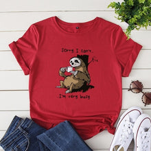 Load image into Gallery viewer, Women T-shirt Summer Short Sleeve Cotton Plus Size S-5XL Cute Lazy Sloth Print Funny Casual O Neck Female Tshirt Tees Tops