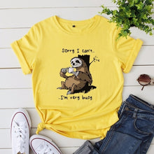 Load image into Gallery viewer, Women T-shirt Summer Short Sleeve Cotton Plus Size S-5XL Cute Lazy Sloth Print Funny Casual O Neck Female Tshirt Tees Tops