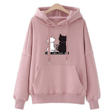Load image into Gallery viewer, White Cartoon Cat Animal Printed Hoodie Sweatshirts For Women Korean Pullover Hoody Tops Casual Loose Outwear Coats