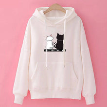 Load image into Gallery viewer, White Cartoon Cat Animal Printed Hoodie Sweatshirts For Women Korean Pullover Hoody Tops Casual Loose Outwear Coats
