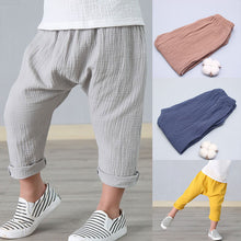 Load image into Gallery viewer, Pants Boy Girl Summer Solid Color Linen Pleated Trousers Children Ankle-length Pants for Baby Boys Pants Casual Harem Pants