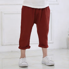 Load image into Gallery viewer, Pants Boy Girl Summer Solid Color Linen Pleated Trousers Children Ankle-length Pants for Baby Boys Pants Casual Harem Pants