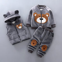 Load image into Gallery viewer, Girls Cartoon Bear Clothing Suits Baby Plus Velvet Jacket+Vest+ Pants 3Pcs Sets Kids Toddler Winter Sports Clothes 1-4Yrs
