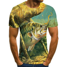 Load image into Gallery viewer, printed fish pattern men and women casual T-shirt Fashion trend youth cool men's t-shirt Hip hop short sleeve
