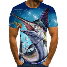 Load image into Gallery viewer, printed fish pattern men and women casual T-shirt Fashion trend youth cool men's t-shirt Hip hop short sleeve
