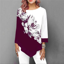 Load image into Gallery viewer, T Shirt Women Plus Size Three Quarter Ladies Tee Shirts Floral Print Loose Casual Tops Female Irregular Autumn Clothes

