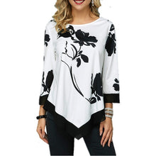 Load image into Gallery viewer, T Shirt Women Plus Size Three Quarter Ladies Tee Shirts Floral Print Loose Casual Tops Female Irregular Autumn Clothes
