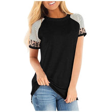 Load image into Gallery viewer, Women T Shirts 2020 Cotton Casual Summer Tops Striped Leopard Patchwork Short Sleeve Women Tee Shirts

