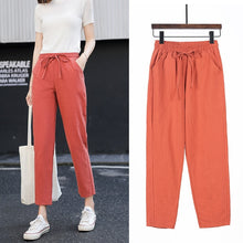 Load image into Gallery viewer, Spring Summer Pants Cotton Linen Solid Elastic waist Candy Colors Harem Trousers Soft high quality for Female ladys S-XXL
