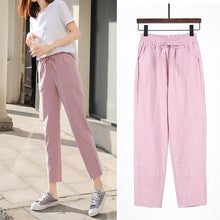 Load image into Gallery viewer, Spring Summer Pants Cotton Linen Solid Elastic waist Candy Colors Harem Trousers Soft high quality for Female ladys S-XXL
