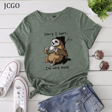 Load image into Gallery viewer, Women T-shirt Summer Short Sleeve Cotton Plus Size S-5XL Cute Lazy Sloth Print Funny Casual O Neck Female Tshirt Tees Tops
