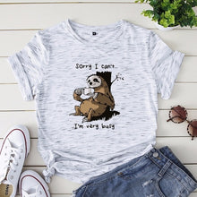 Load image into Gallery viewer, Women T-shirt Summer Short Sleeve Cotton Plus Size S-5XL Cute Lazy Sloth Print Funny Casual O Neck Female Tshirt Tees Tops
