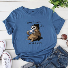 Load image into Gallery viewer, Women T-shirt Summer Short Sleeve Cotton Plus Size S-5XL Cute Lazy Sloth Print Funny Casual O Neck Female Tshirt Tees Tops

