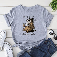 Load image into Gallery viewer, Women T-shirt Summer Short Sleeve Cotton Plus Size S-5XL Cute Lazy Sloth Print Funny Casual O Neck Female Tshirt Tees Tops
