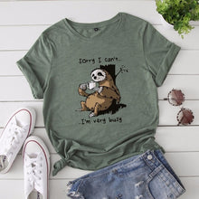 Load image into Gallery viewer, Women T-shirt Summer Short Sleeve Cotton Plus Size S-5XL Cute Lazy Sloth Print Funny Casual O Neck Female Tshirt Tees Tops
