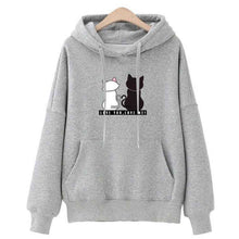 Load image into Gallery viewer, White Cartoon Cat Animal Printed Hoodie Sweatshirts For Women Korean Pullover Hoody Tops Casual Loose Outwear Coats

