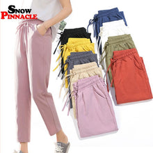 Load image into Gallery viewer, Spring Summer Pants Cotton Linen Solid Elastic waist Candy Colors Harem Trousers Soft high quality for Female ladys S-XXL
