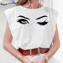 Load image into Gallery viewer, eyelashes Casual Loose Tank Tops White Summer Sleeveless Top Women Shoulder Pad Female T-Shirt Basic Knitwear Top

