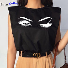 Load image into Gallery viewer, eyelashes Casual Loose Tank Tops White Summer Sleeveless Top Women Shoulder Pad Female T-Shirt Basic Knitwear Top
