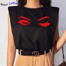 Load image into Gallery viewer, eyelashes Casual Loose Tank Tops White Summer Sleeveless Top Women Shoulder Pad Female T-Shirt Basic Knitwear Top
