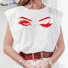 Load image into Gallery viewer, eyelashes Casual Loose Tank Tops White Summer Sleeveless Top Women Shoulder Pad Female T-Shirt Basic Knitwear Top

