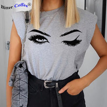 Load image into Gallery viewer, eyelashes Casual Loose Tank Tops White Summer Sleeveless Top Women Shoulder Pad Female T-Shirt Basic Knitwear Top
